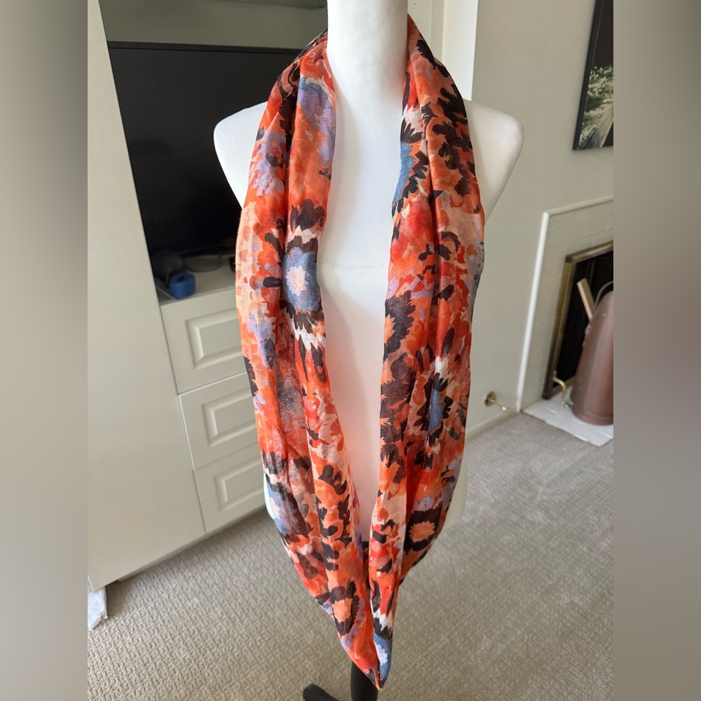 Orange Multicolor Infinity Scarf Lightweight Cott… - image 3